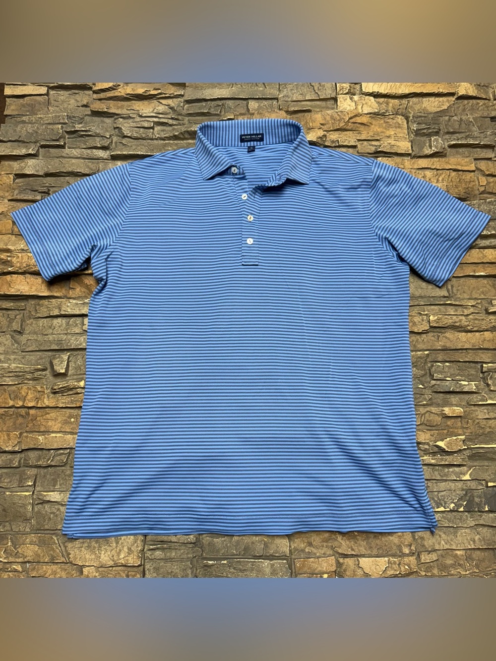 Peter Millar Polo Shirt Mens XL Blue Striped Golf Performance Lightweight